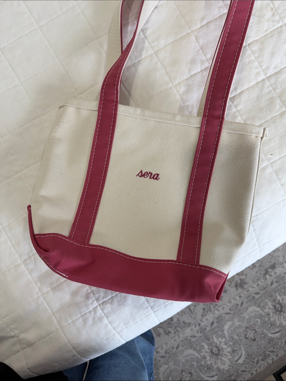 LL Bean Boat n Tote Cream and Pink